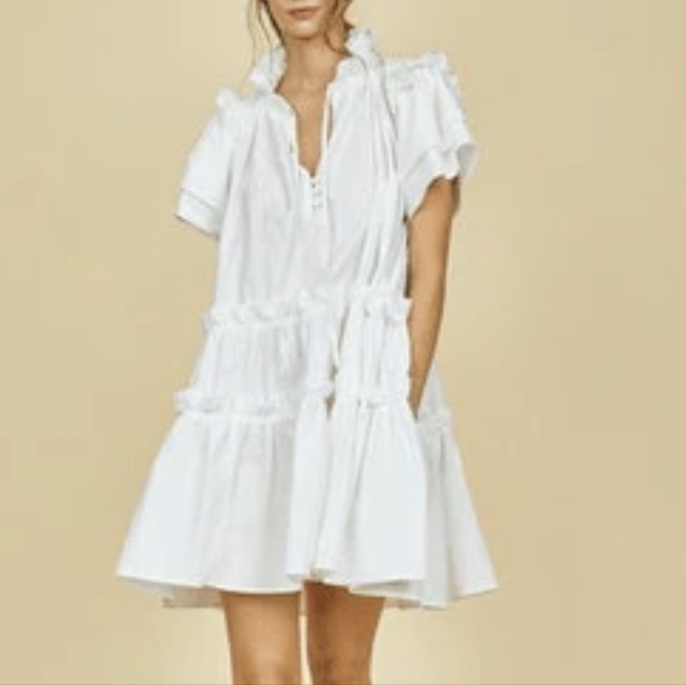 HUNTER BELL White Ruffle Mini Dress